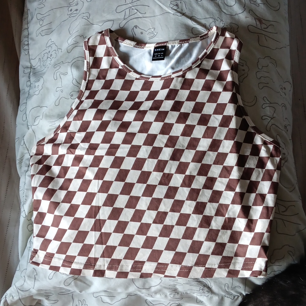 Brown Checkered Shein Tank Top